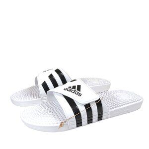 Adidas Adissage Slides Mens 17 White Black Cloudfoam Casual Comfort Sandals New